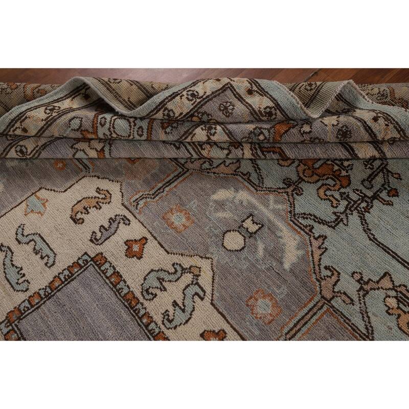 Light Blue Oushak Vegetable Dye Rug Hand-Knotted Oriental Wool Carpet - 8'5"x 10'2"