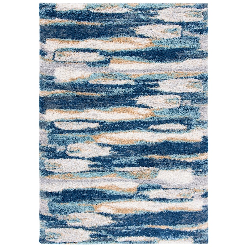 SAFAVIEH Calista Shag Mare Abstract 1-inch Thick Rug - 6'7" Square - Blue/Ivory
