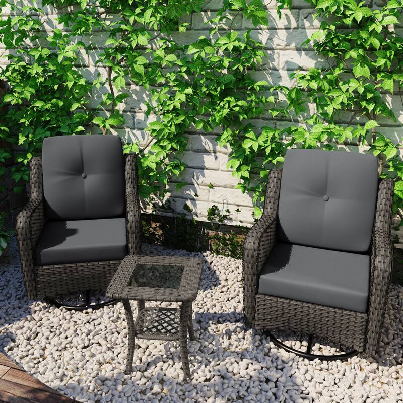 Outdoor Rattan Swivel Rocker Chairs Patio Bistro Set of 3 - Dark Gray Set