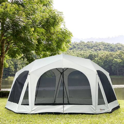 Outsunny 20-Person Camping Tent with Weatherproof Cover, Backpacking Family Tent with 8 Mesh Windows 2 Doors Portable Carry Bag