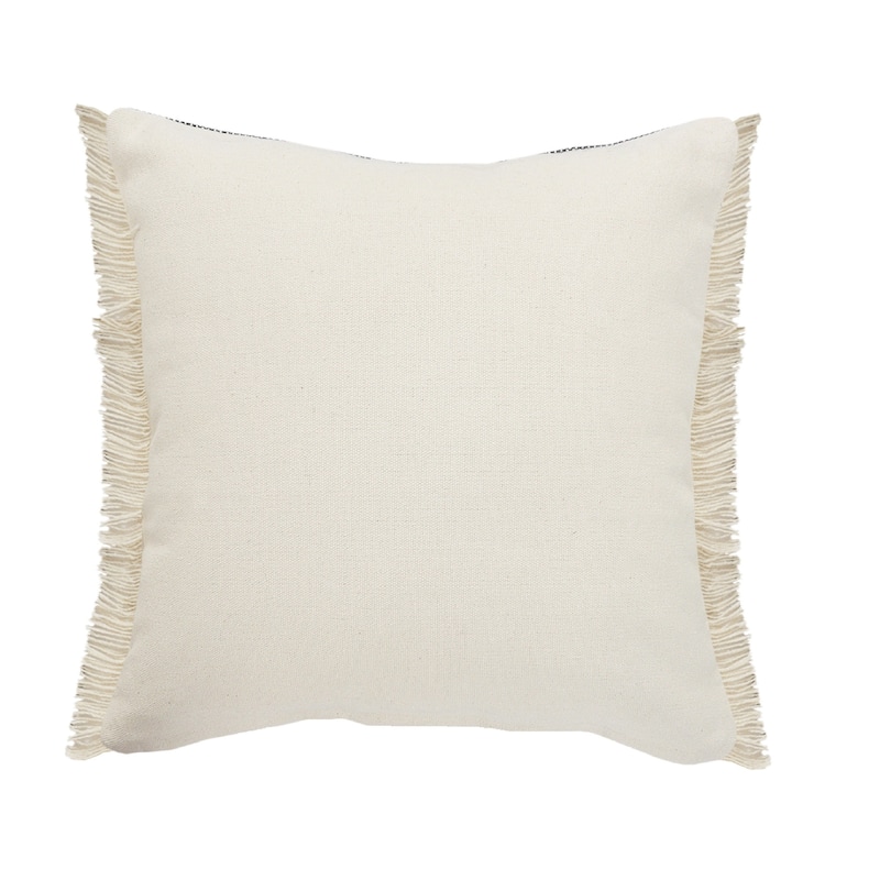 HomeRoots 24" Black And Tan Striped Cotton And Jute Throw Pillow with Fringe