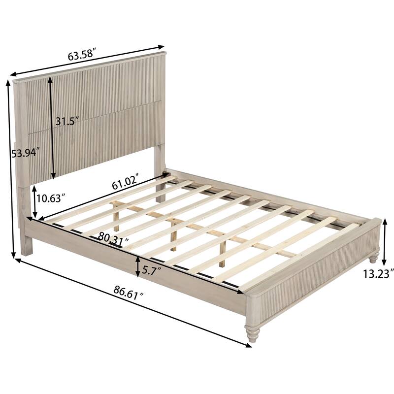 Solid Wood Bed Frame,Platform Bed Frame with Headboard,Tall Headboard Natural Wood Bed ,No Box Spring Needed