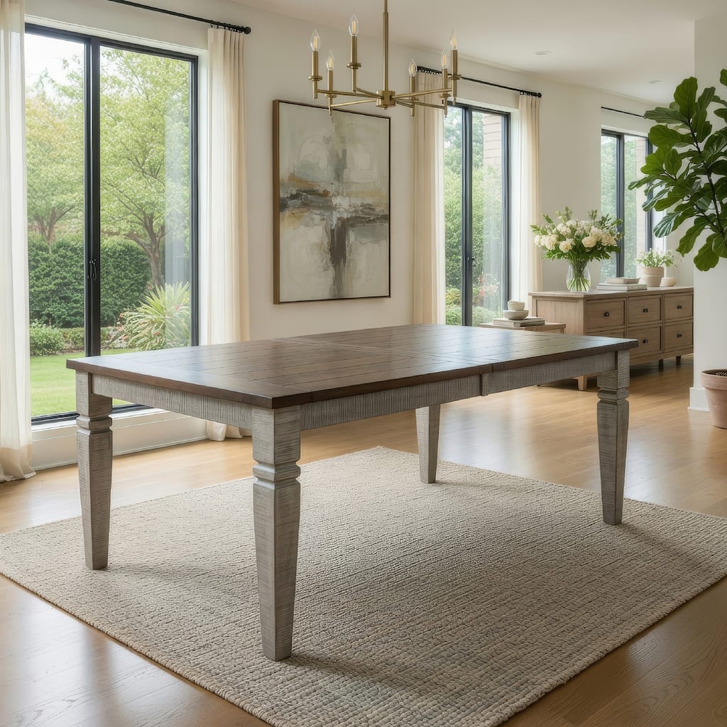 Camie Dining Table Extendable 66-90 Inch Dark Brown Gray Mahogany Wood