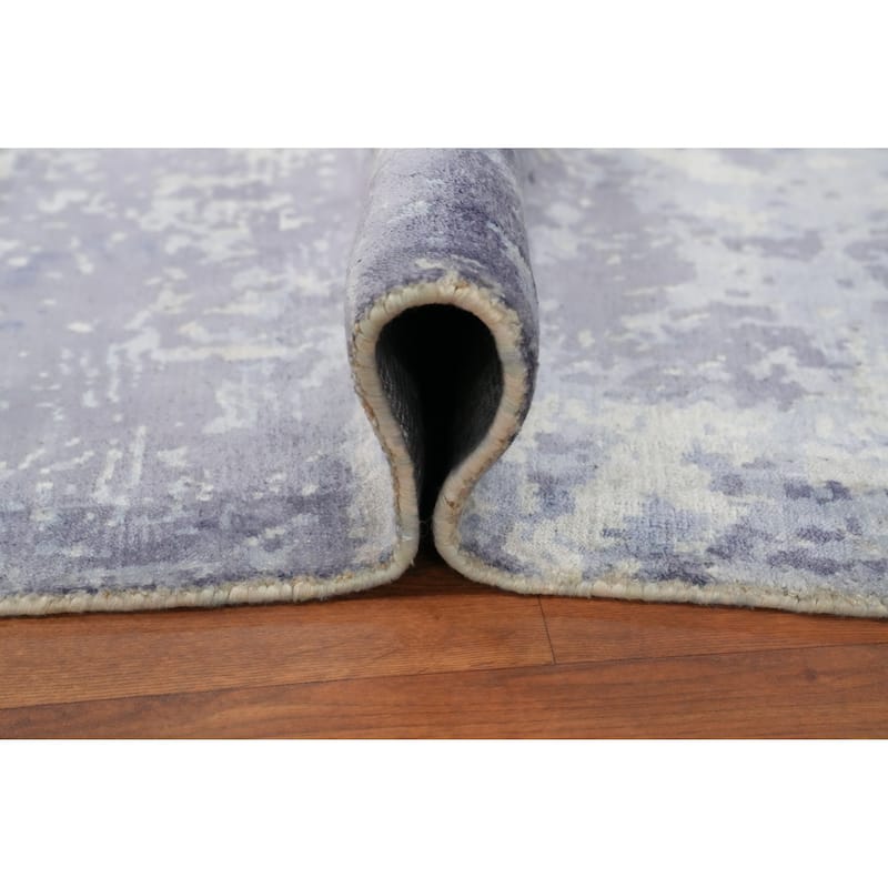 Hand Knotted Oriental Viscose Silk Carpet Modern Pictorial Purples Abstract Area Rug - 7' 10'' X 5' 9''