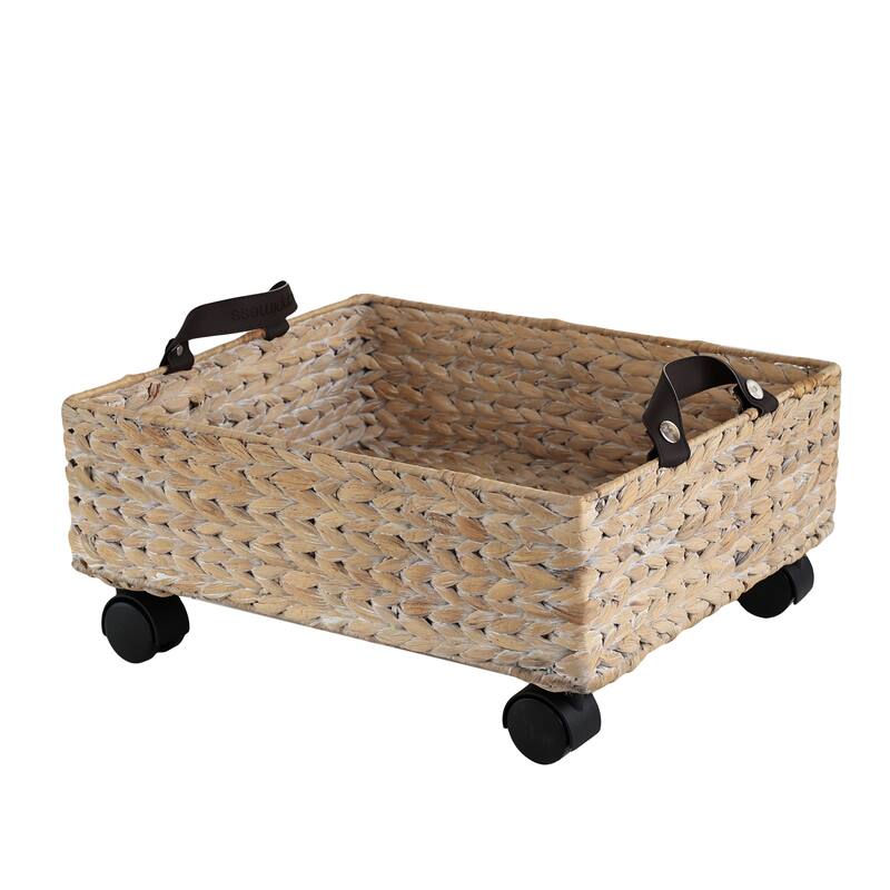 happimess 18.11" Handwoven Storage Bin with Wheels and Handles - White Wash
