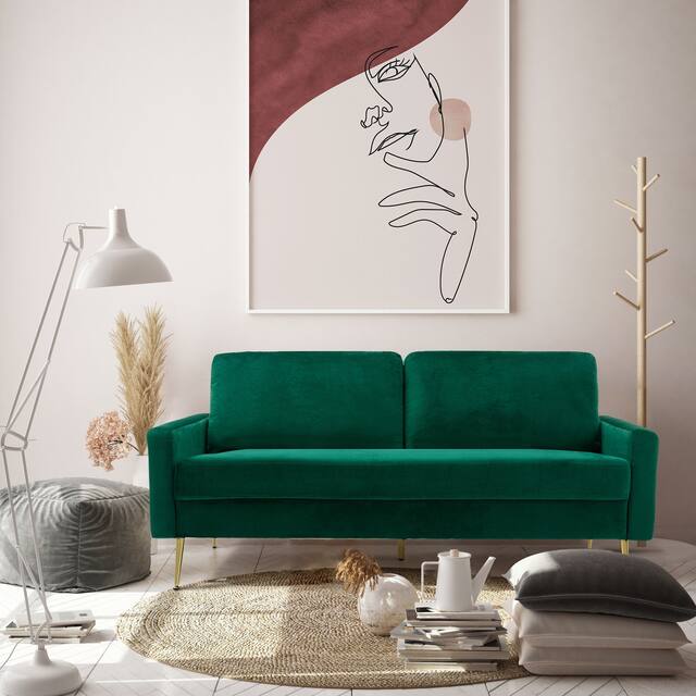 Modern Loveseat Square Arms Upholstered Velvet Sofa with Pillows