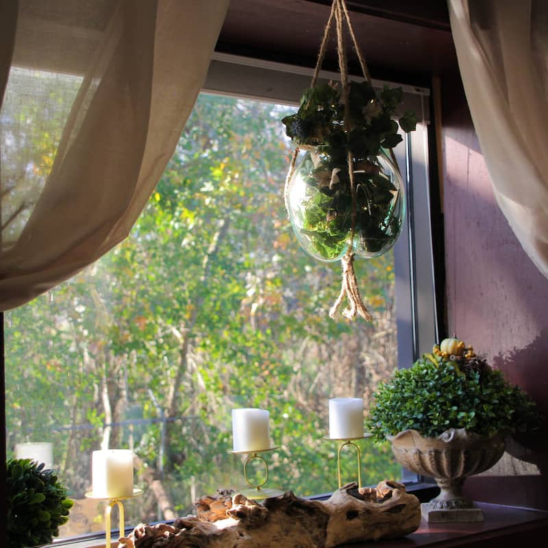Hanging Molten Glass Terrarium Planter - 9X9 Inch, Handmade - 9 X 25 X 9 inches