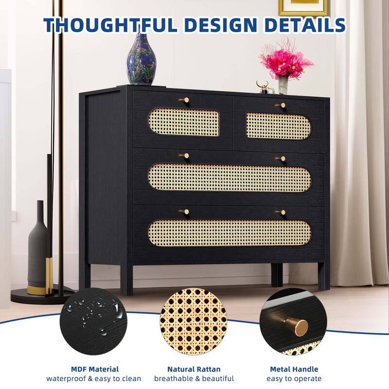 Moasis 4-6-Drawer Dresser Chest Drawer Storage Cabinet Rattan Wood Closet