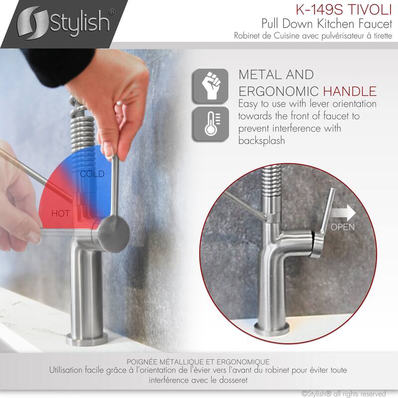 STYLISH Stainless Steel Single Handle Pull Down Sprayer Kitchen Faucet - Faucet Height: 16 3/4" | Spout Height: 7 1/2"