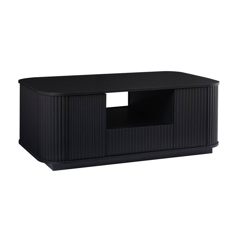 Rustic Coffee Table Office Table with Two Storage Drawers, Wood Wavy Curved Center Table End Table with Open Shelf