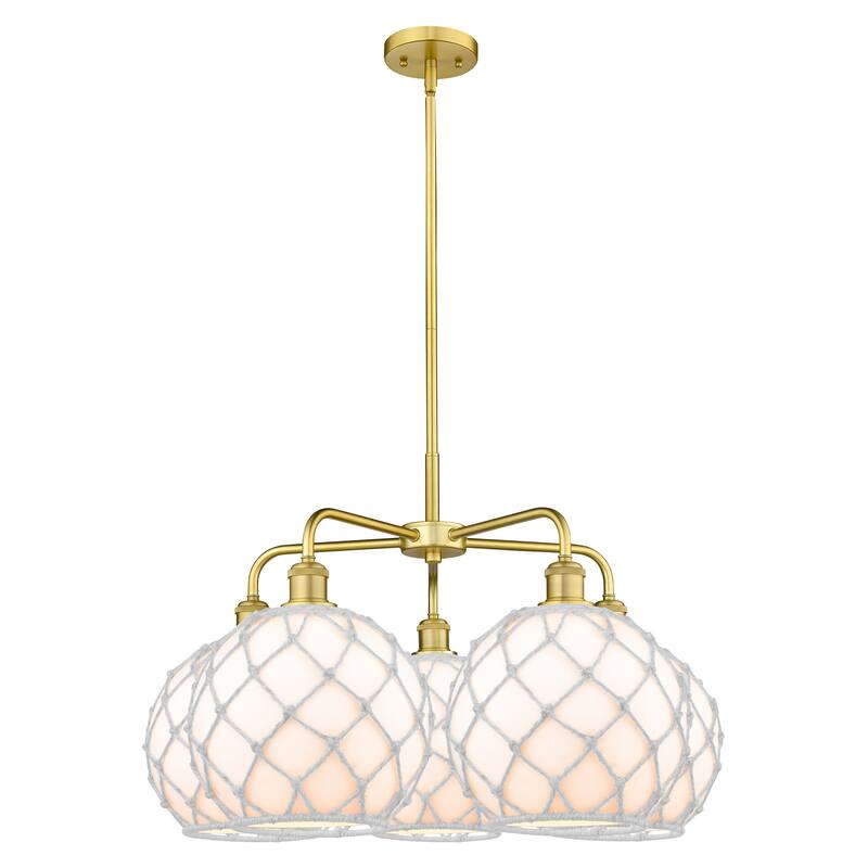Innovations Lighting Endless Possibilities Ballston - Farmhouse Rope - 5 Light 29" Stem Hung Chandelier - White Glass with White Rope/Satin Gold