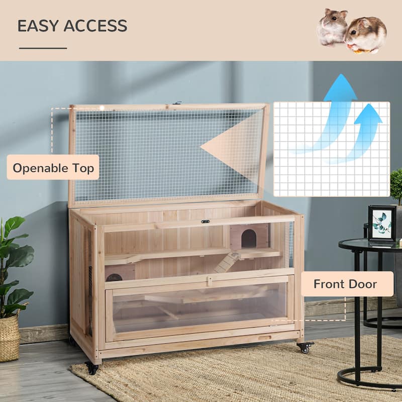PawHut Extra Large Wooden Hamster Cage and Habitat Playground with 3 Ladders and 2 Huts, Syrian & Dwarf Hamster Cage