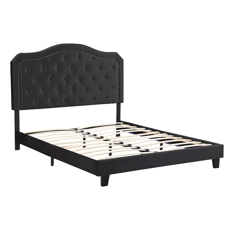 Queen Size Modern Platform Bed with LED Lights - Diamond Tufted Headboard