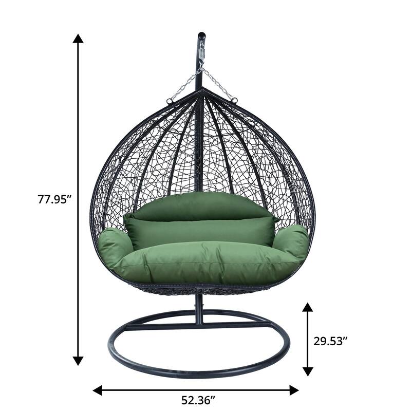 2-Person Outdoor Hanging Egg Chair with Teardrop Frame, Weather-Resistant Cotton Cushioned Seat for Patio and Indoor Use