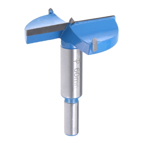 Forstner Wood Boring Drill Bit 60mm Dia Hole Saw Carbide Tip Round Shank Tool - Blue
