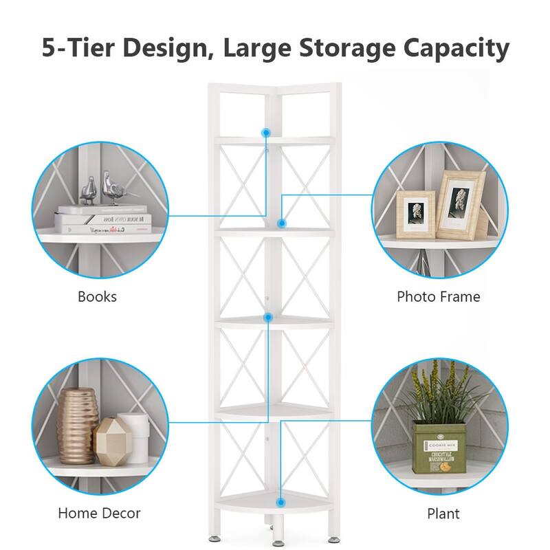 5 Tier Corner Shelves, Rustic Corner Bookshelf Small Bookcase Plant Stand for Living Room