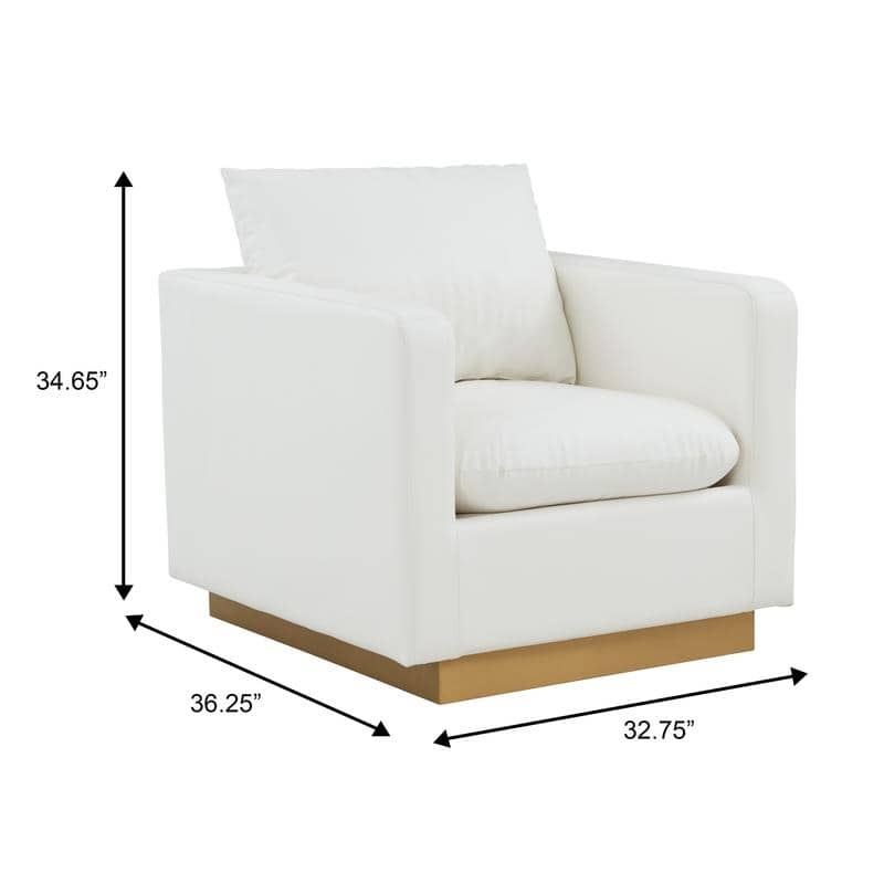 Nervo Premium Modern Leather Accent Arm Chair With Brushed Gold Finish Base and Ergonomic Design for Living Rooms & Bedrooms