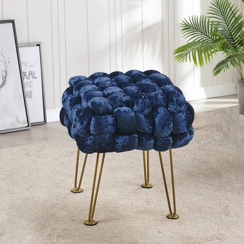 Home Soft Things Crushed Velvet Pouf Stool Ottoman - Midnight Blue