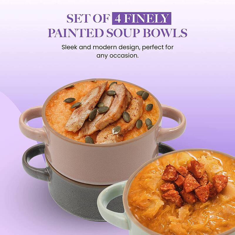 American Atelier Glazed Soup Bowls with Handles Set of 4 - 16 oz.