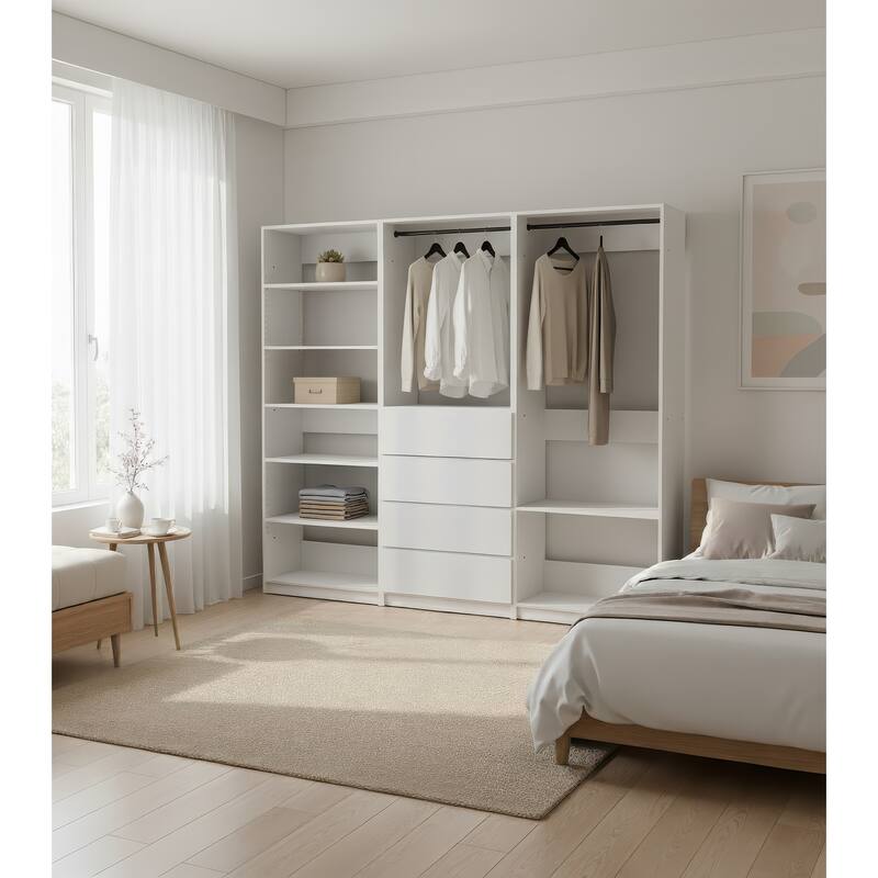 Prosper White Freestanding Walk in Wood Closet System - 94.2"W x 15.7"D x 83" H