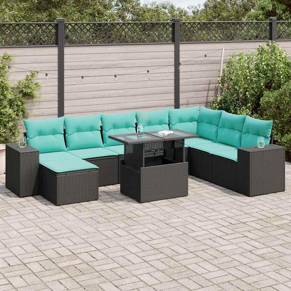 vidaXL Patio Sofa Set with Cushions Table and Couches 9 Piece Poly Rattan - 24.4" x 24.4" x 27.2"