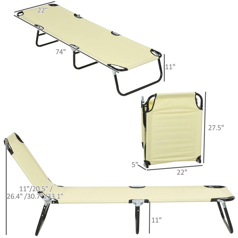 Steel Frame Patio Sunbathing Folding Recliner Set of 2