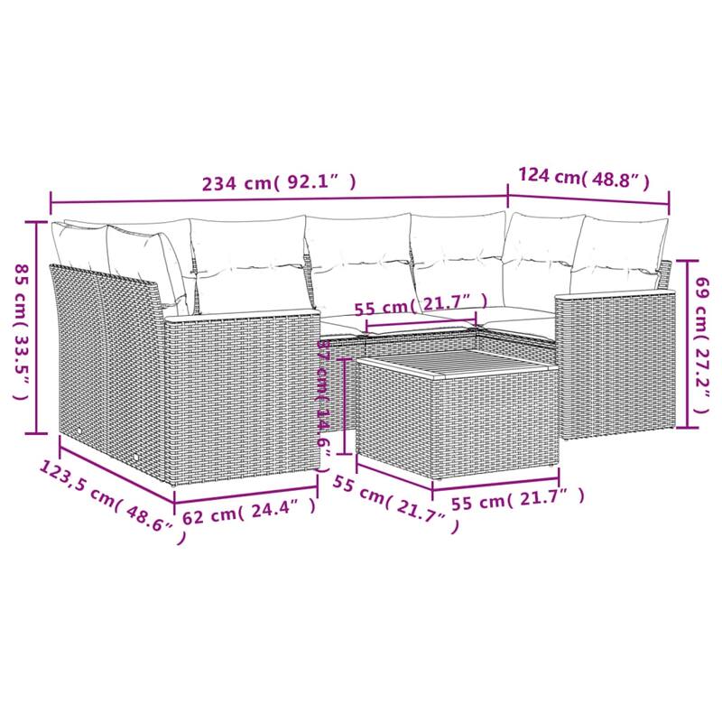 vidaXL Patio Sofa Set with Cushions Outdoor Furniture 7 Piece Poly Rattan