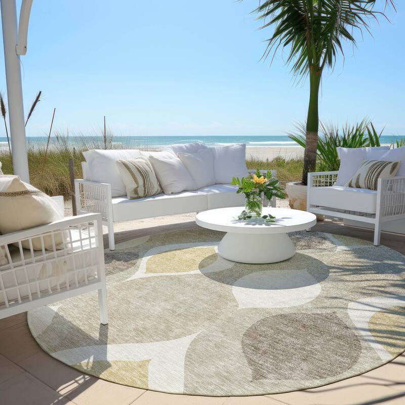 Machine Washable Indoor/ Outdoor Chantille Contemporary Geo Rug - Beige - 8' x 8'