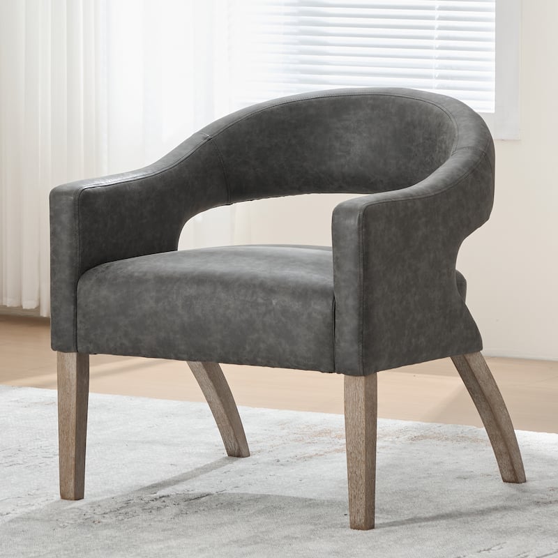 26.3"W PU Leather Accent Chair,Modern Armchair with Wood Legs - Grey