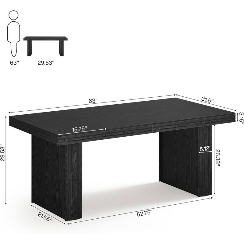 63" Executive Desk, Modern Office Desk with Thickened Desktop and Sturdy Base