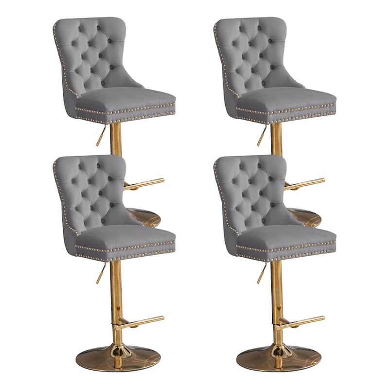 Thick Golden Swivel Velvet Bar Stools Set of 6