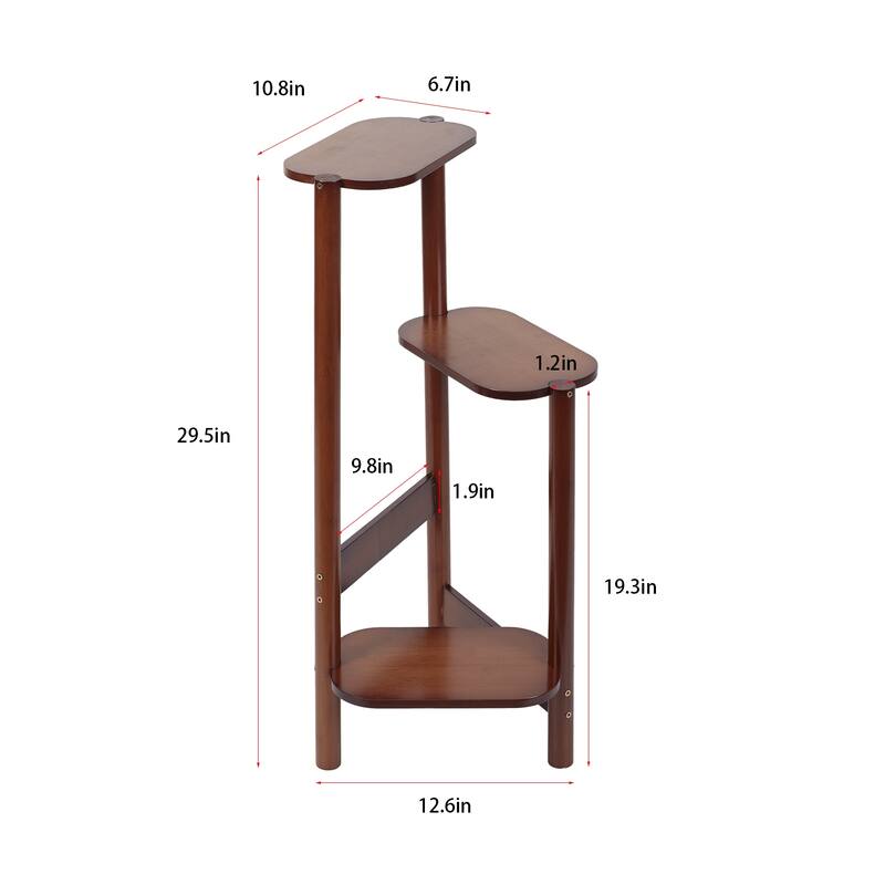 3 Tiers Ladder Triple Plant Stand Corner Bamboo Plant Shelf Rack
