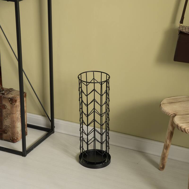 Black Round Horizontal Design Umbrella Holder Stand for Indoor and Outdoor with Drip Water Tray