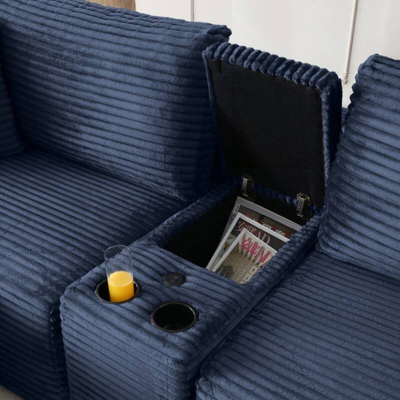 111" L-Shaped Corduroy Boneless Sectional Sofa with Ottoman