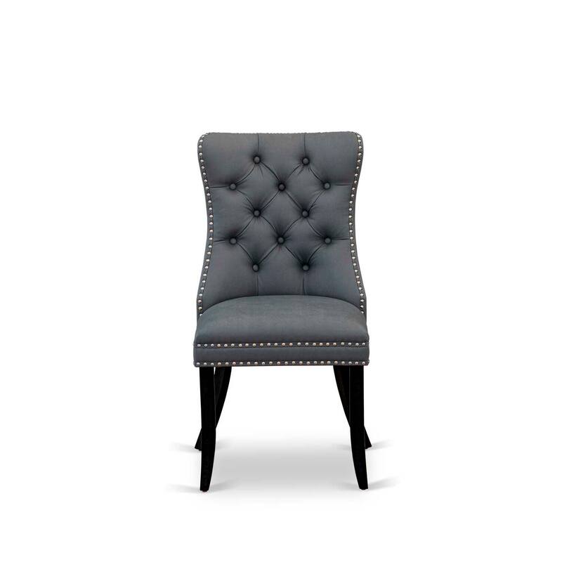 Parsons Dining Chairs Set of 2 - Gray Faux Leather Padded Chairs with Nailhead Trim