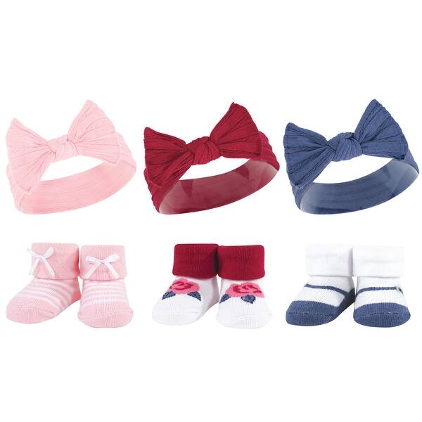 slide 1 of 1, Hudson Baby Infant Girls Headband and Socks Giftset, Pink Blue, One Size - Pink Blue 6-Piece Pink Blue 6-Piece - One Size