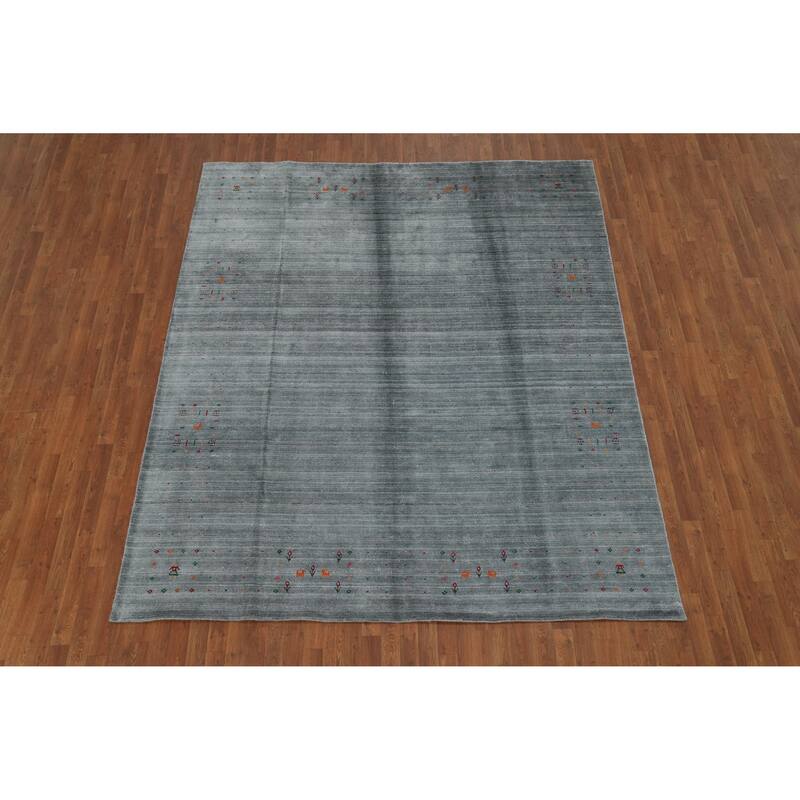 Tribal Gabbeh Oriental Area Rug Handmade Orange Silk Carpet - 8'3" x 9'10"