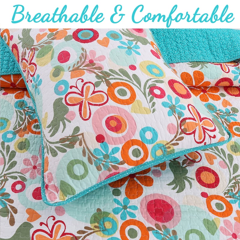 Cozy Line Rainbow Daisy Lizzie Floral Butterfly Cotton Quilt Bedding Set