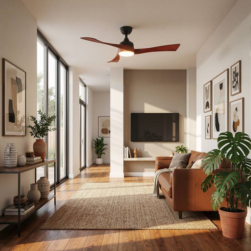 Ceiling Fan with Light, Solid Wood Blades Modern LED Ceiling Fan with Bluetooth App Control, Reversible Quiet Motor