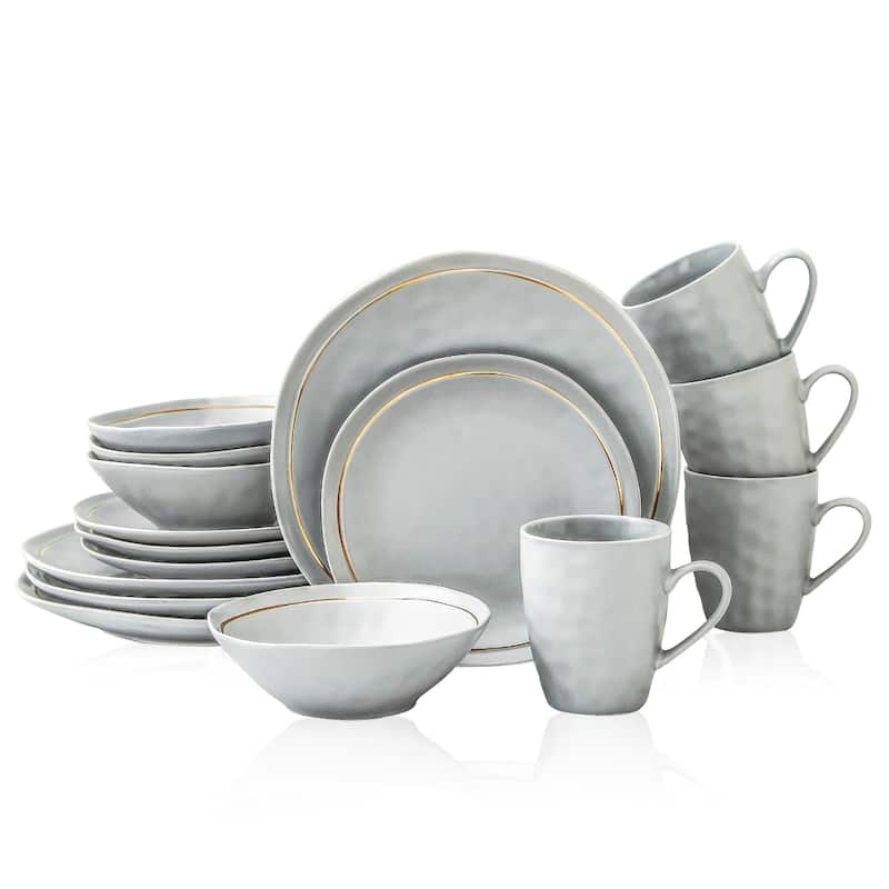 Stone Lain Clara Porcelain Dinnerware Set - 10.83 x 10.83 - Gray - 16 Piece