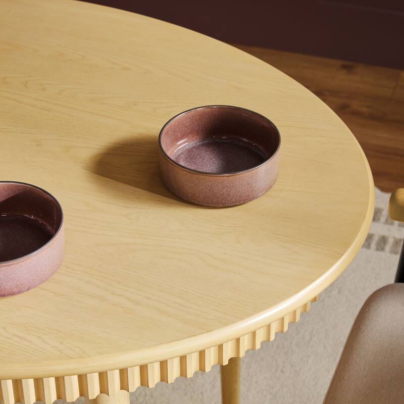 Walker Edison Modern Fluted Oak Wood Veneer Oval Dining Table for 4