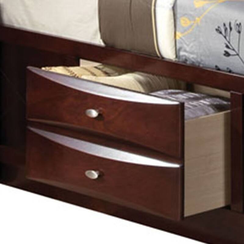 Panel Design Eastern King Size Bed with Bookcase and Drawers, Brown