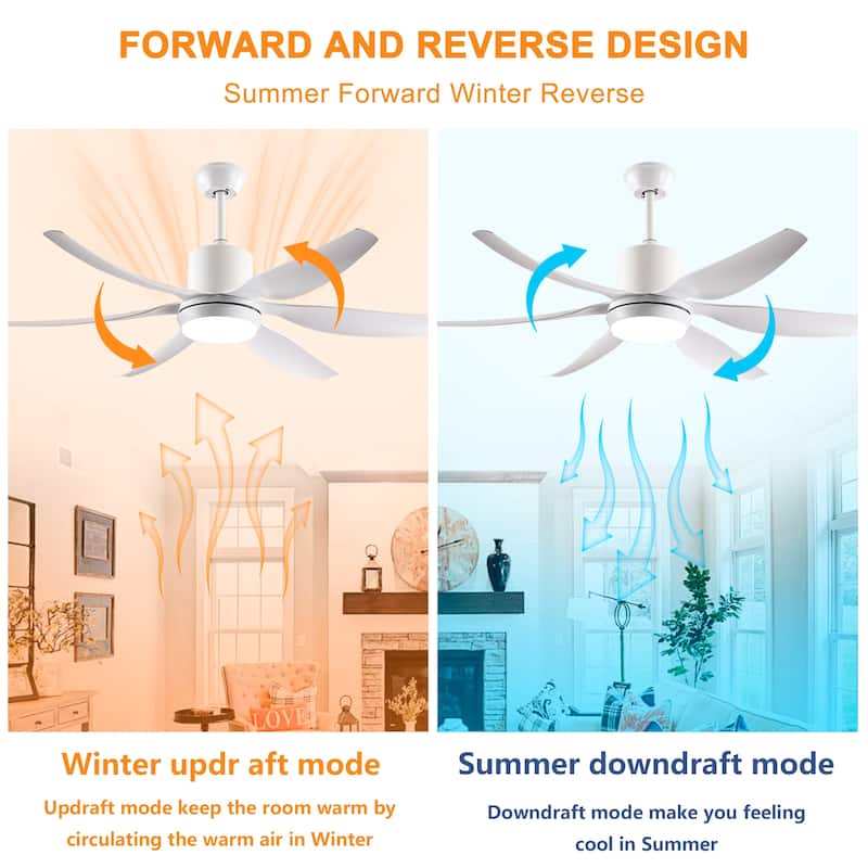 56 Inch Ceiling Fan with Light, 6 ABS Blades, 3-Color 18W LED, Reversible DC Motor, 6 Speeds, Remote, Indoor Outdoor