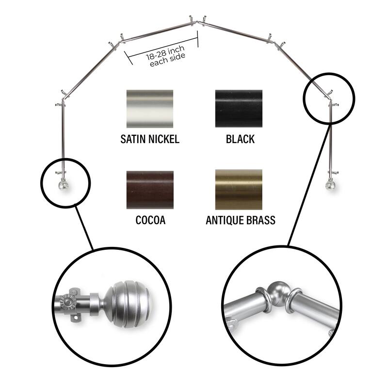 InStyleDesign 13/16" Piper 6-Sided Bay Window Curtain Rod (18-28 inch each side) - Satin Nickel