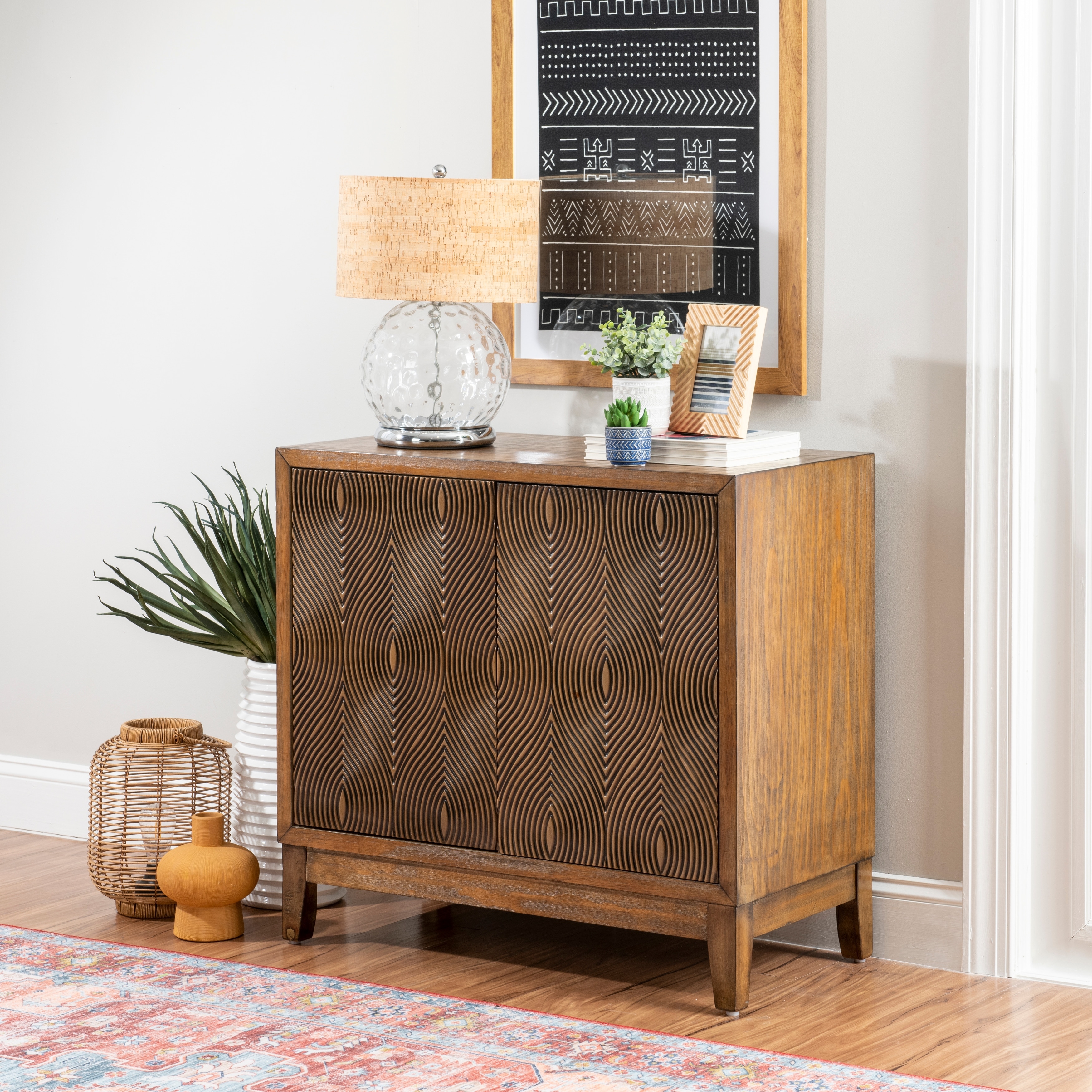 Linon Gurira Wood 2-Door Pattern Accent Cabinet