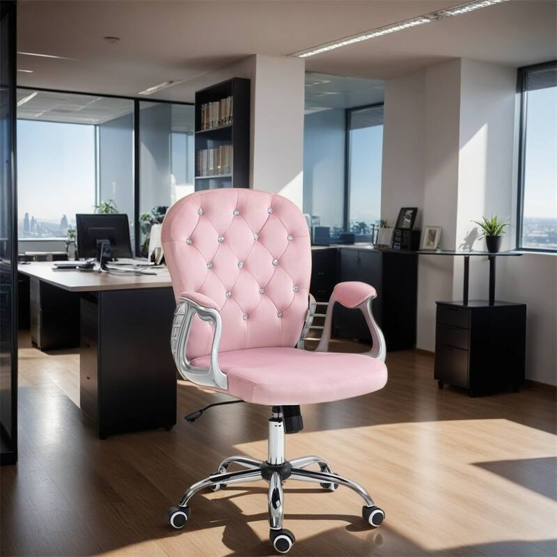 Velvet Adjustable Height Home Office Chair w/ Padded Armrests & Wheel