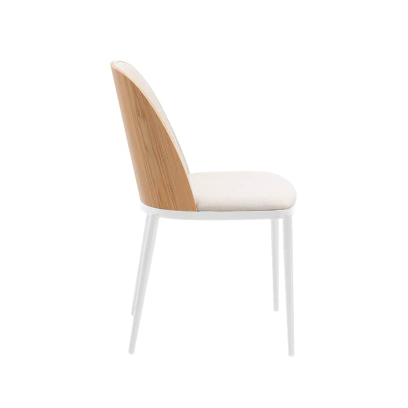 LeisureMod Tule Dining Chair with Upholstered Seat and White Steel Frame, Set of 2