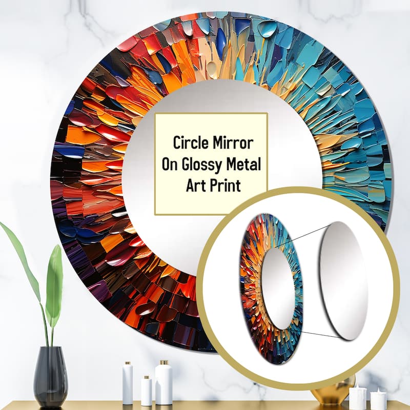 Designart "Colorful Mosaic print I" Music Large Round Mirror - Modern Multi-Color Bedroom Mirror Wall Decor