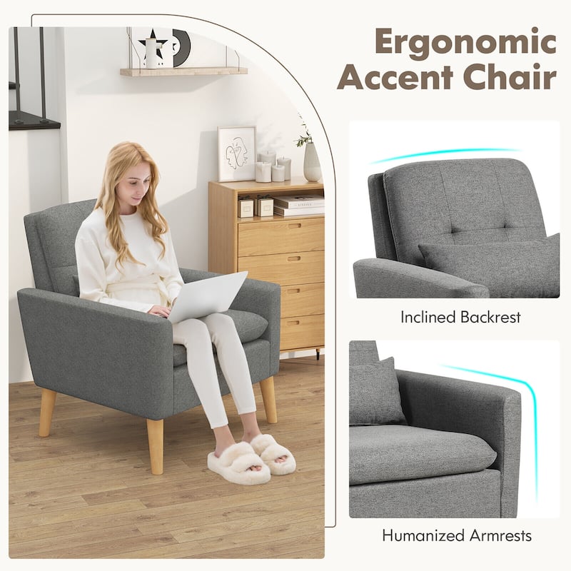 Gymax 2PCS Mid-century Accent Chair Linen Fabric Reading Armchair w/