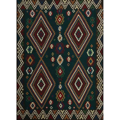 Hand Woven Oriental 100% Wool Carpet Southwestern Tribal Green Kilim Area Rug - 10' 2'' X 8' 5''